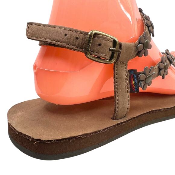 RAINBOW Delilah Toe Loop Floral Strappy Ankle Leather Sandals in Tan Women Sz. 9 - Picture 11 of 16